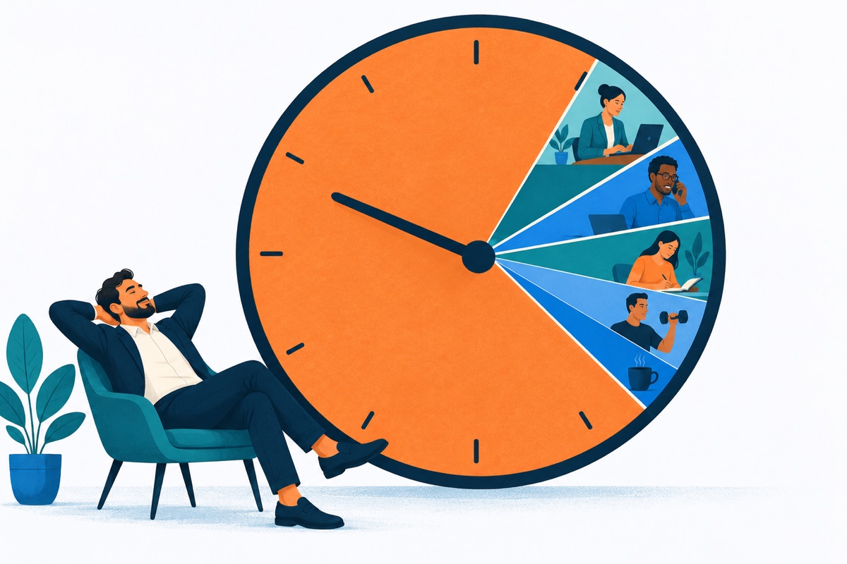 A round clock face where one huge wedge swallows most of the circle while several tiny wedges are squeezed into the small sliver that is left.
